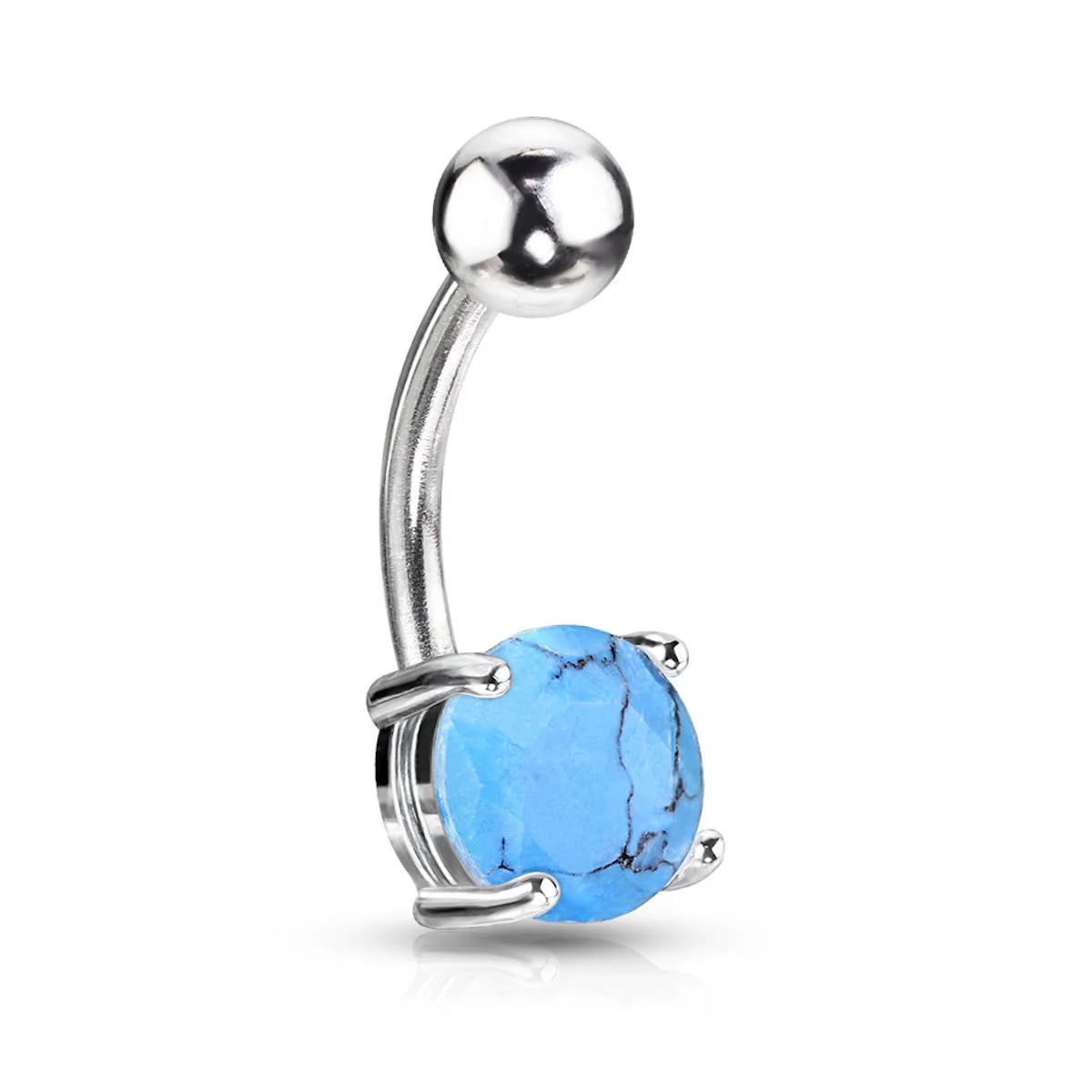 316L Surgical Steel Turquoise Semi Precious Stone Prong Set Navel 316L...