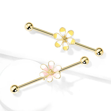 316L Surgical Steel Two Tone Enamel Flower 14kt. Gold Plated over 316L...