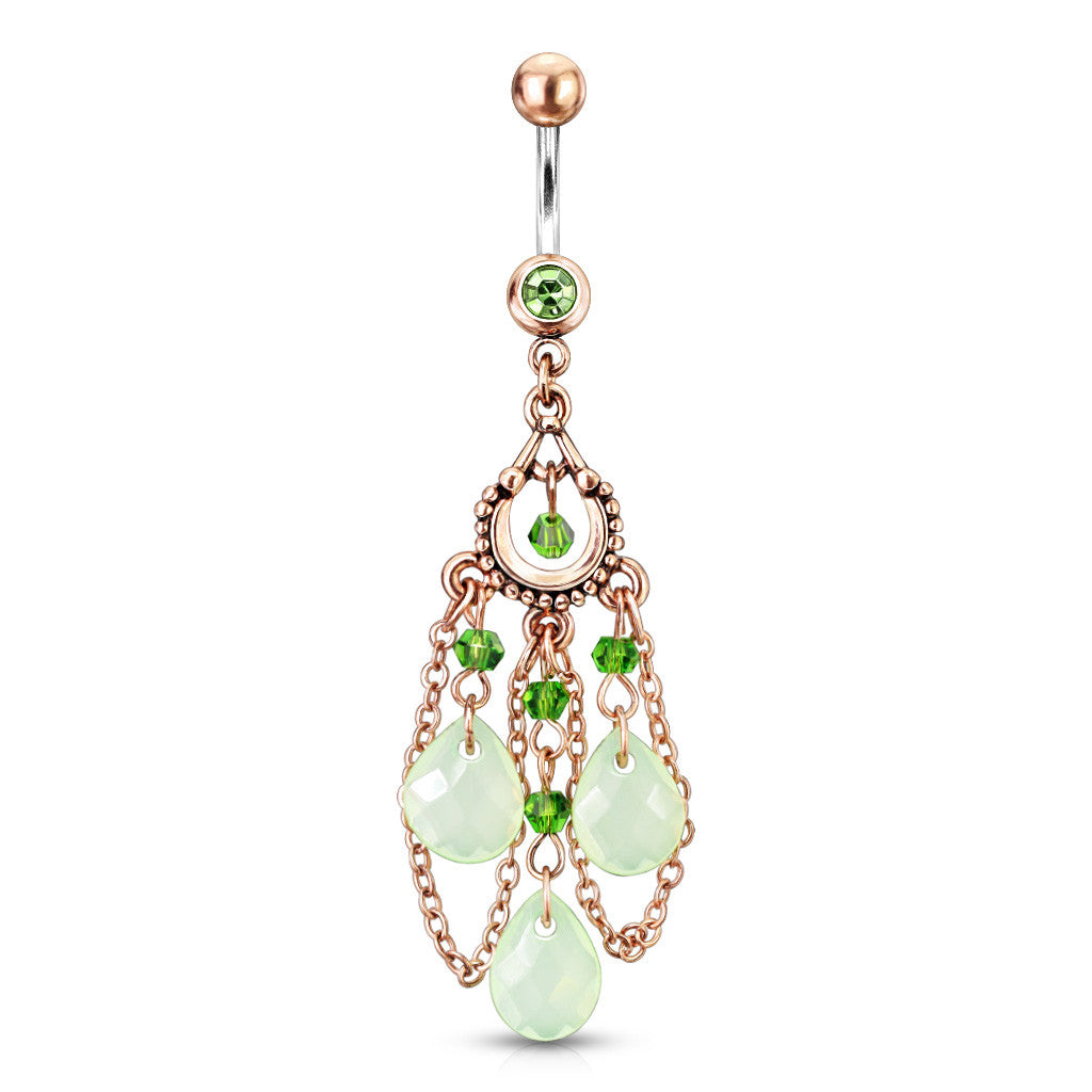 316L Surgical Steel Vintage Navel Ring With Peridot , Beads and 3-Pear...