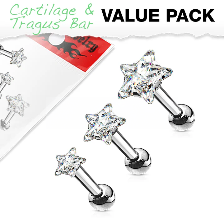 316L Tragus Bar with Clear Star Gem Top