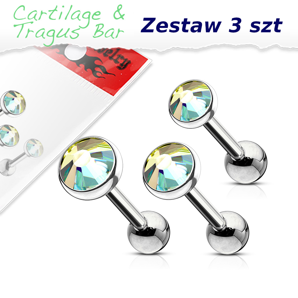 316L Tragus Bar with Press Fit Gem Top