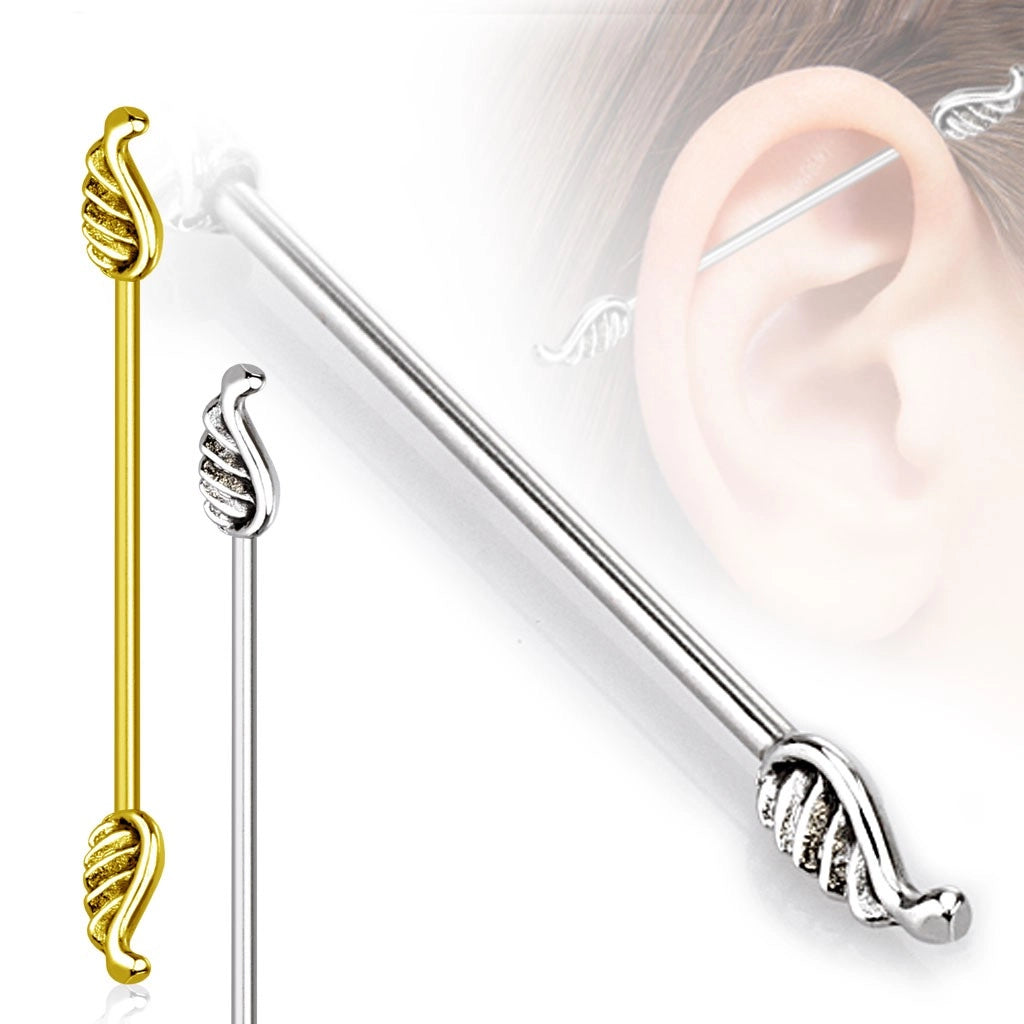 316L Surgical Steel Angel Wings Industrial Barbell