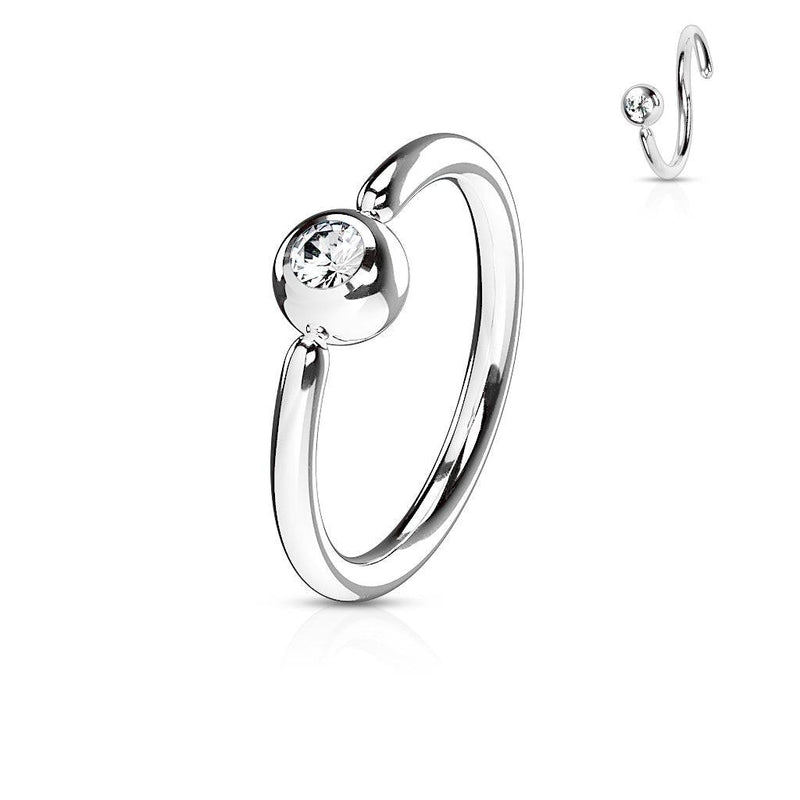 Front Facing Press Fit Gem Ball Fixed 316L Surgical Steel Hoop Rings...