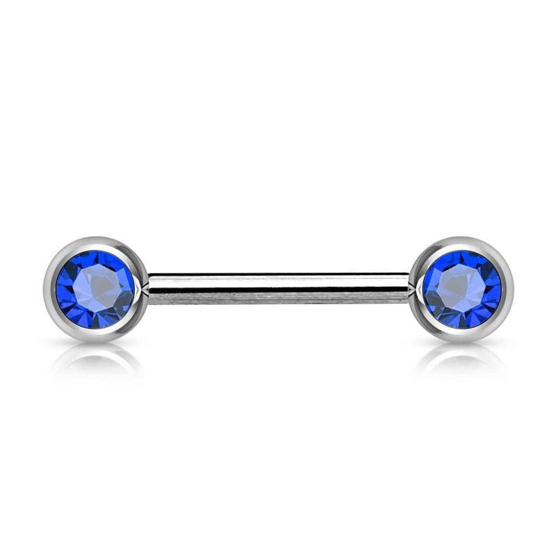 316L Surgical Steel Barbell/Nipple Bar with Double Front Facing Gem