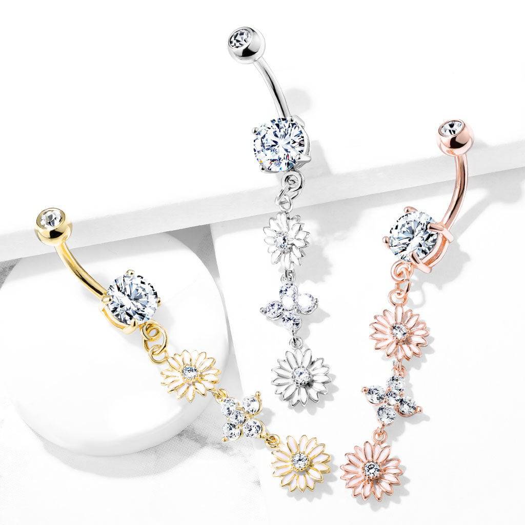316L Surgical Steel 316L Surgical Steel Double Enamel Flower With CZ...