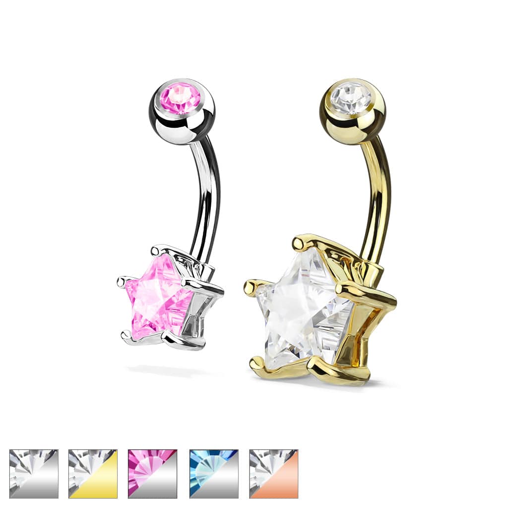 316L Surgical Steel 316L Surgical Steel Double Gemmed Solitaire Star CZ...