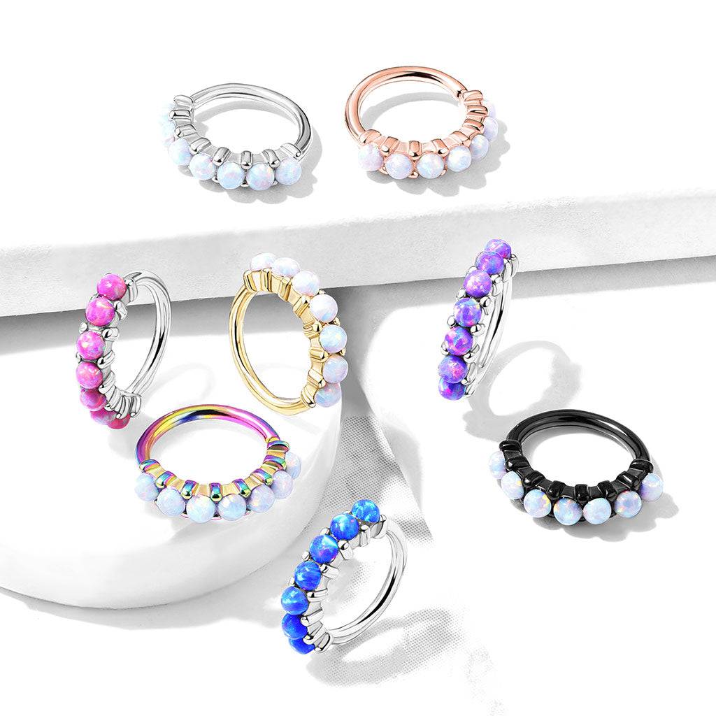 7 Opal Lined Set All 316L Surgical Steel Bendable Hoop Rings for Ear Cartilage, Eyebrow, Nose and More