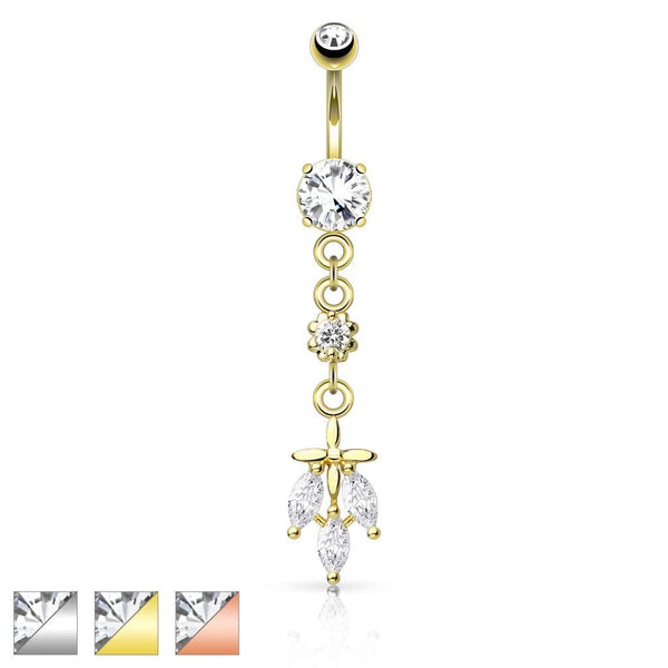 316L Surgical Steel 316L Surgical Steel Triple CZ Falling Leaf Dangle...