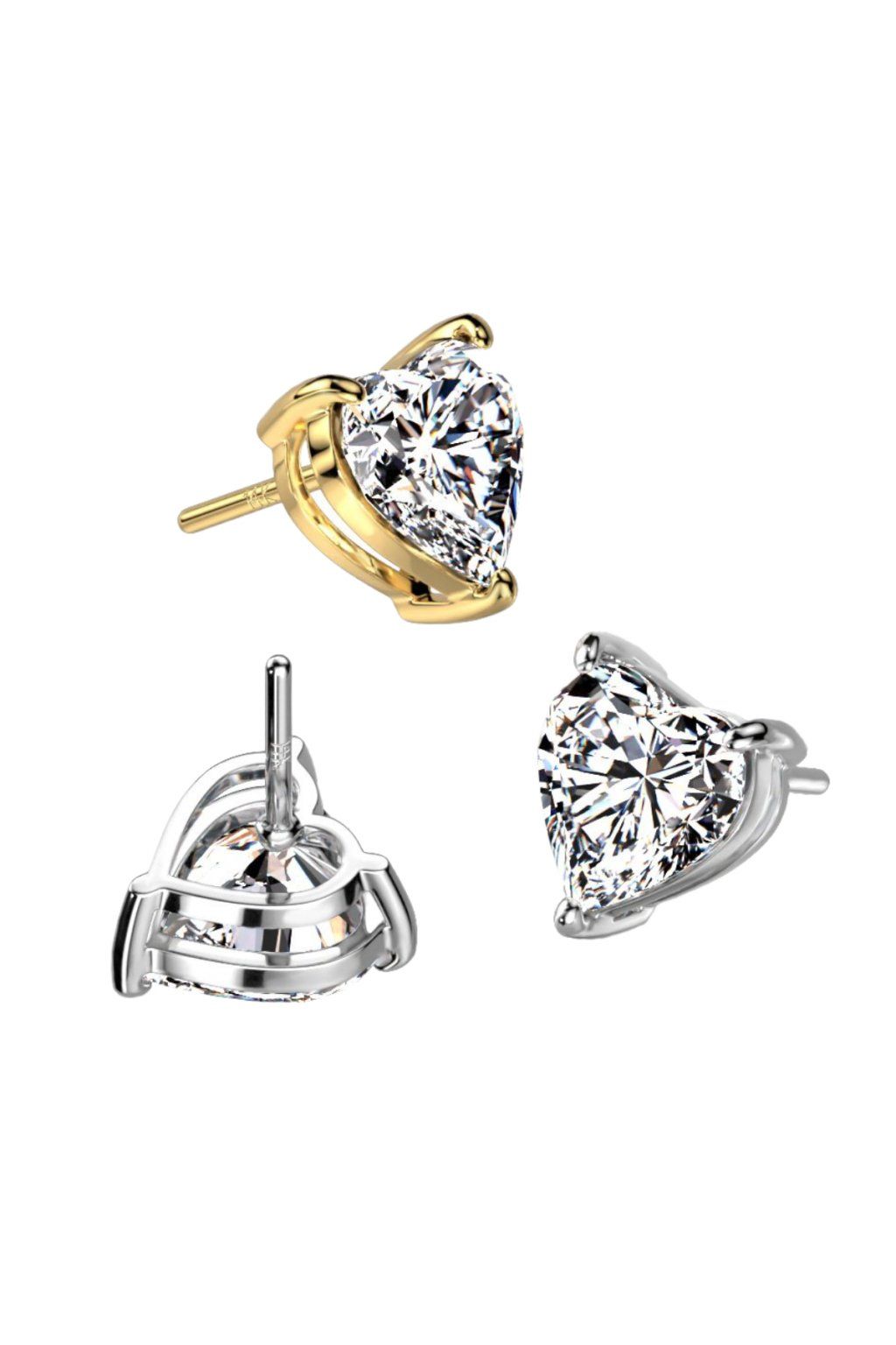 14K Gold Threadless Push In Heart Prong Set CZ Top