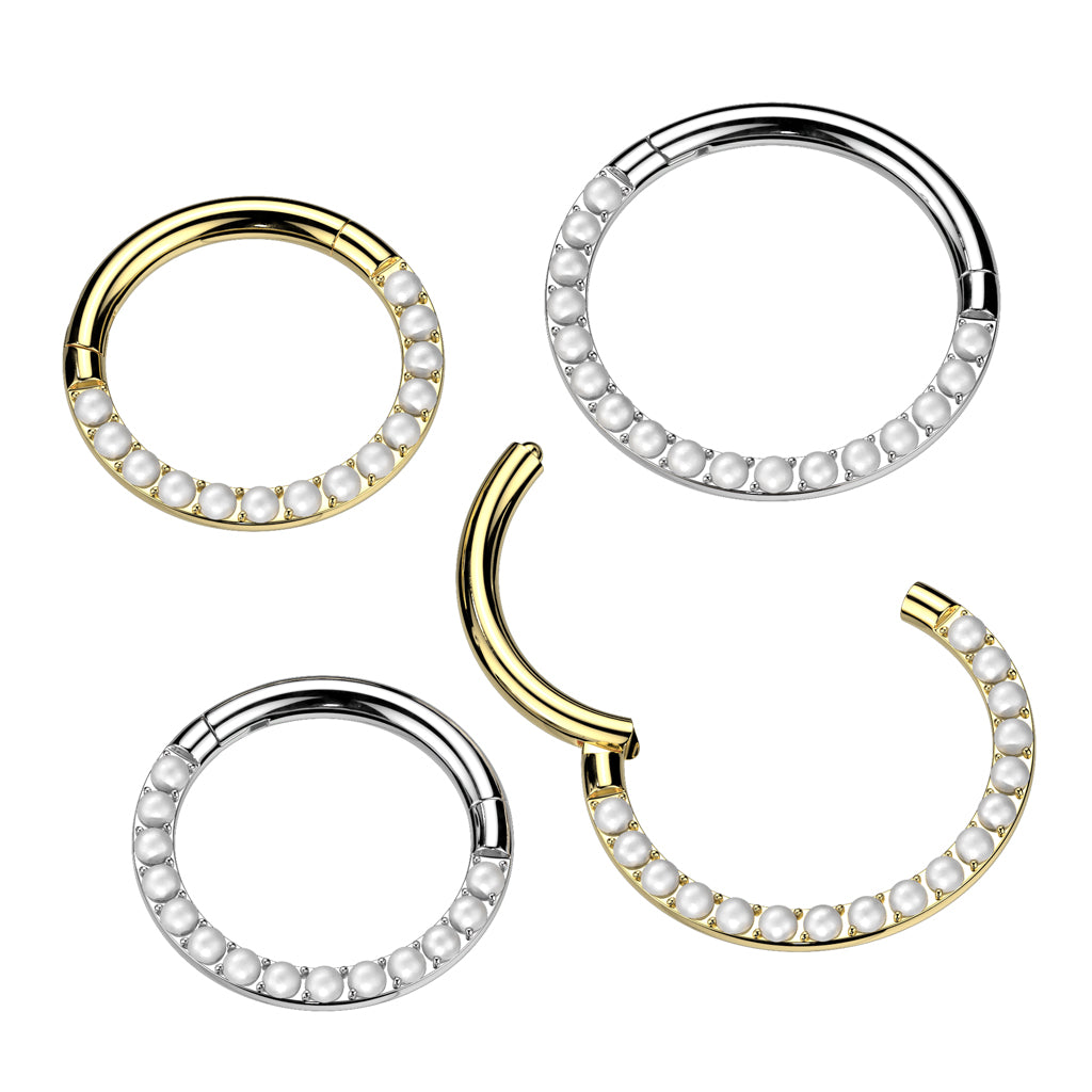 Implant Grade Titanium Hinged Segment Ring With Forward Facing CNC Pearl Set