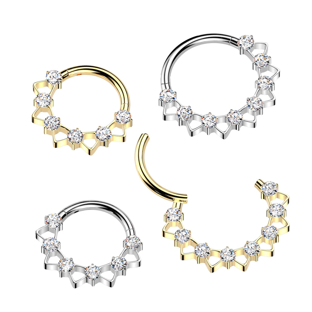 Implant Grade Titanium Hinged CZ Segment Hoop Ring With Triangles