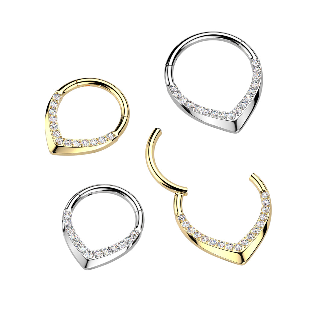Implant Grade Titanium Hinged CNC CZ Pave Teardrop Segment Hoop Ring