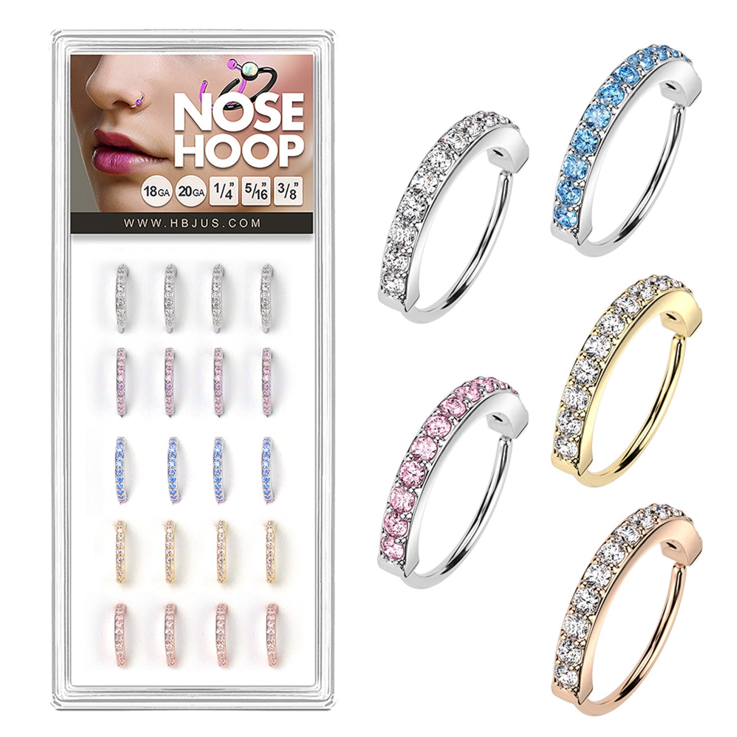Single Lined Embedded CZ Bendable Nose Hoop Rings Pack ( X)