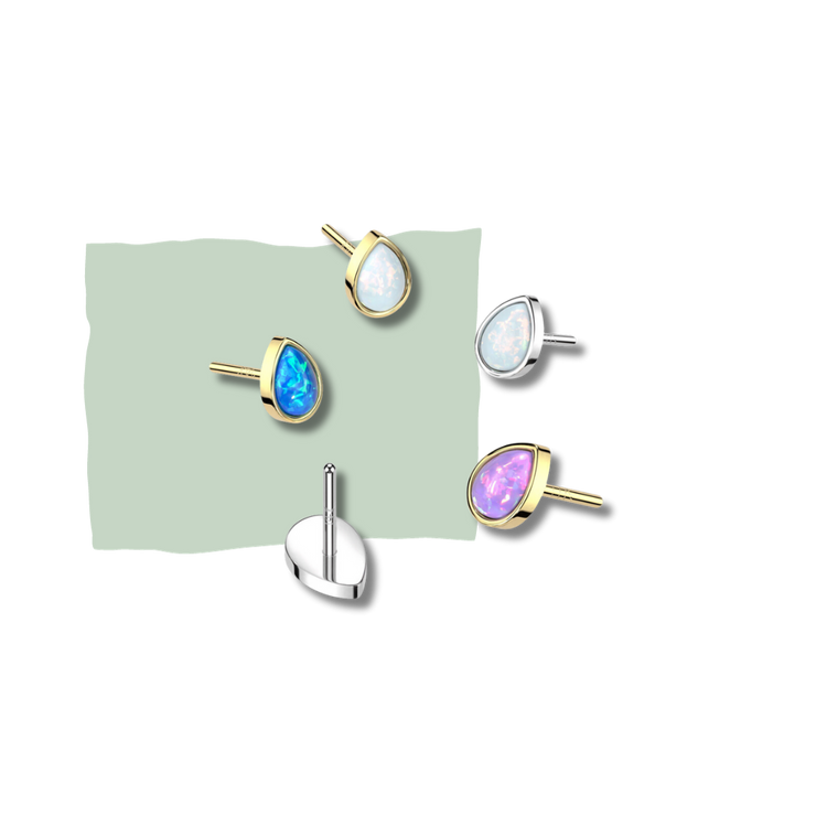 14KT Gold 14K Gold Threadless Push In Pear Opal Top