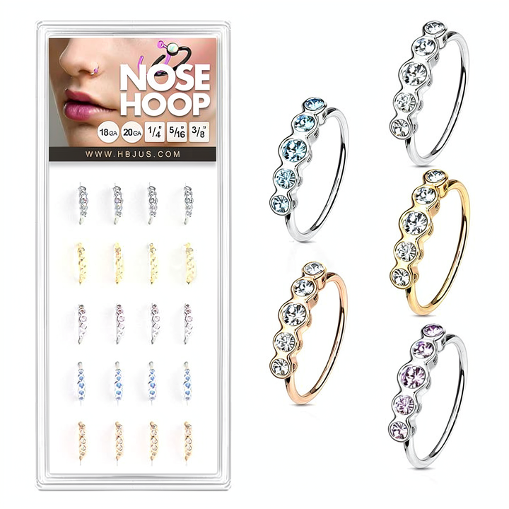 5-Round CZ Out Facing Nose Hoop Rings Pack ( X)