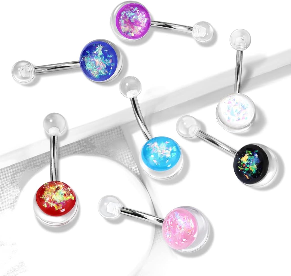 316L Surgical Steel Opal Glitter Set On Clear Acrylic Ball 316L...
