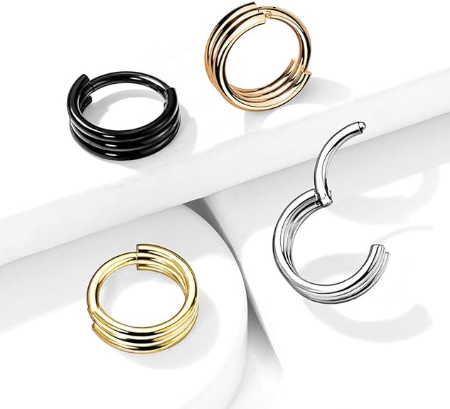 316L Surgical Steel Hinged Segment Hoop Rings with Triple Layered Hoops