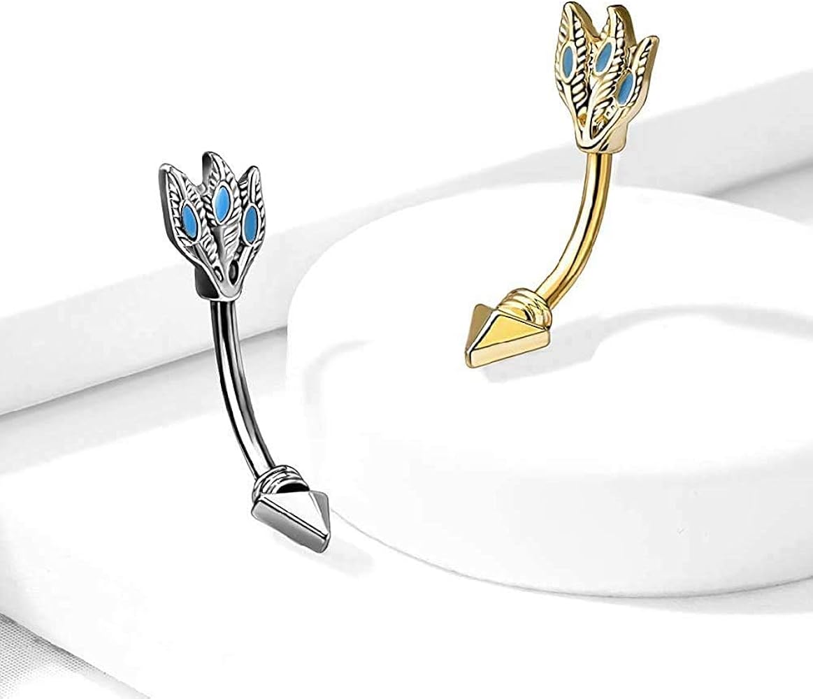316L Surgical Steel 316L Surgical Steel Turquoise Feathers Tribal Arrow...
