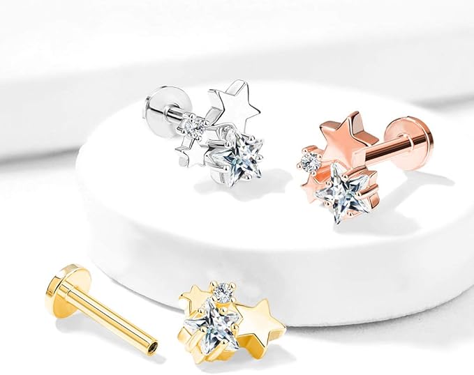 Cluster CZ Star Top Internally Threaded 316L Surgical Steel Flat Back...