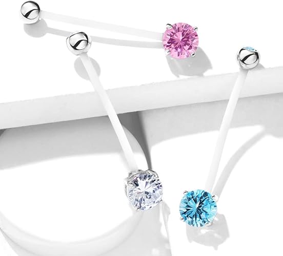 316L Surgical Steel Double Jeweled Prong Set Round CZ Pregnancy Belly...