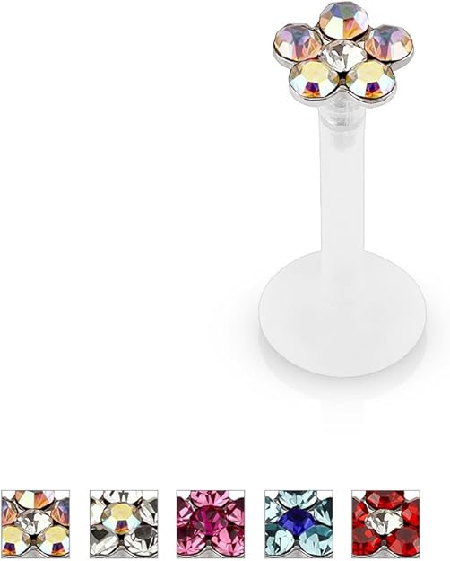 Bioflex 6 Gem Flower Top Flexible Shaft Labret Monroe Stud