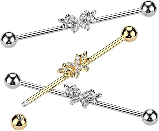 316L Surgical Steel 316L Surgical Steel Triple Butterfly With Pave CZ...