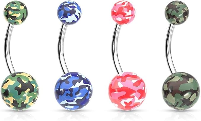 Camouflage Printed Balls Acrylic Navel Ring