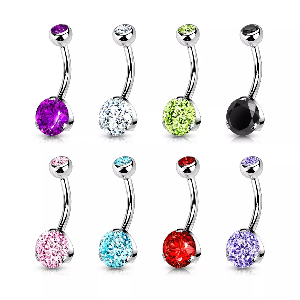 316L Surgical Steel Navel Ring with Prong Set CZ