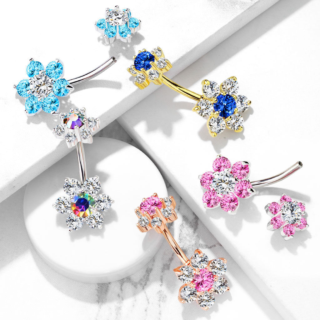 316L Surgical Steel 7 CZ Flower with Internally Threaded CZ Flower Top...