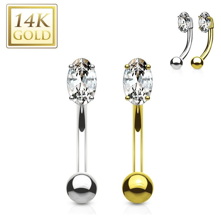 14KT Gold Oval Marquise CZ Prong Eyebrow Curve Ring 14 Kt. Gold