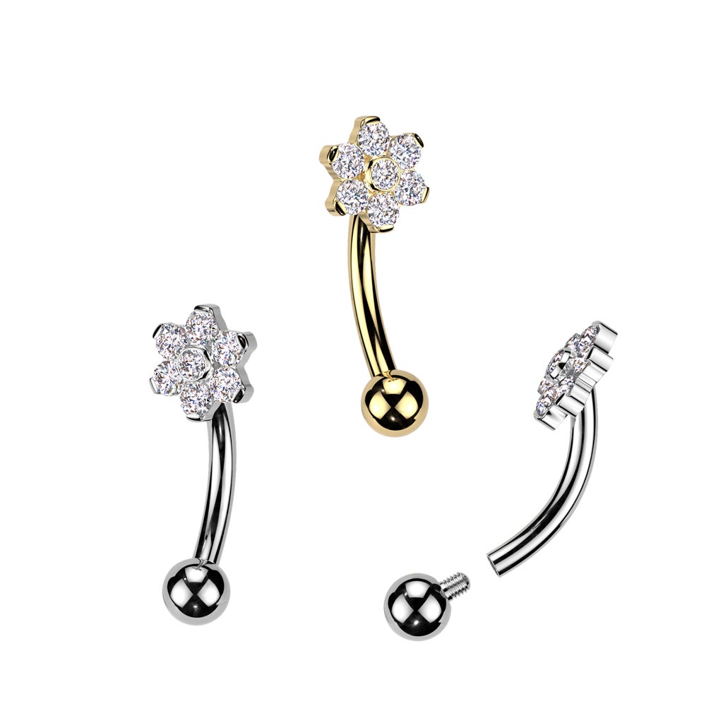 Implant Grade Titanium Internally Threaded Curved Barbell With CZ Flower Top