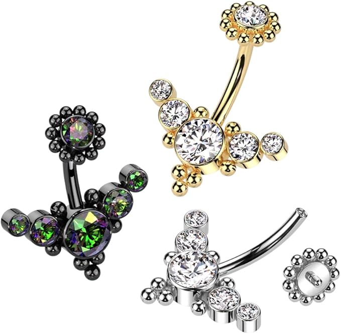 5 Round Bezel Set CZ Curved With Ball Cluster and Bezel Set CZ Center...