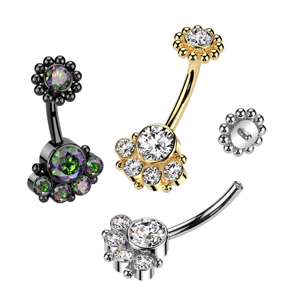 5 Round Bezel Set CZ With Balls and Bezel Set CZ Center and Beaded Ball...