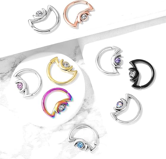 Crescent Moon with Crystal on Crescent Moon Shape 316L Surgical Steel...