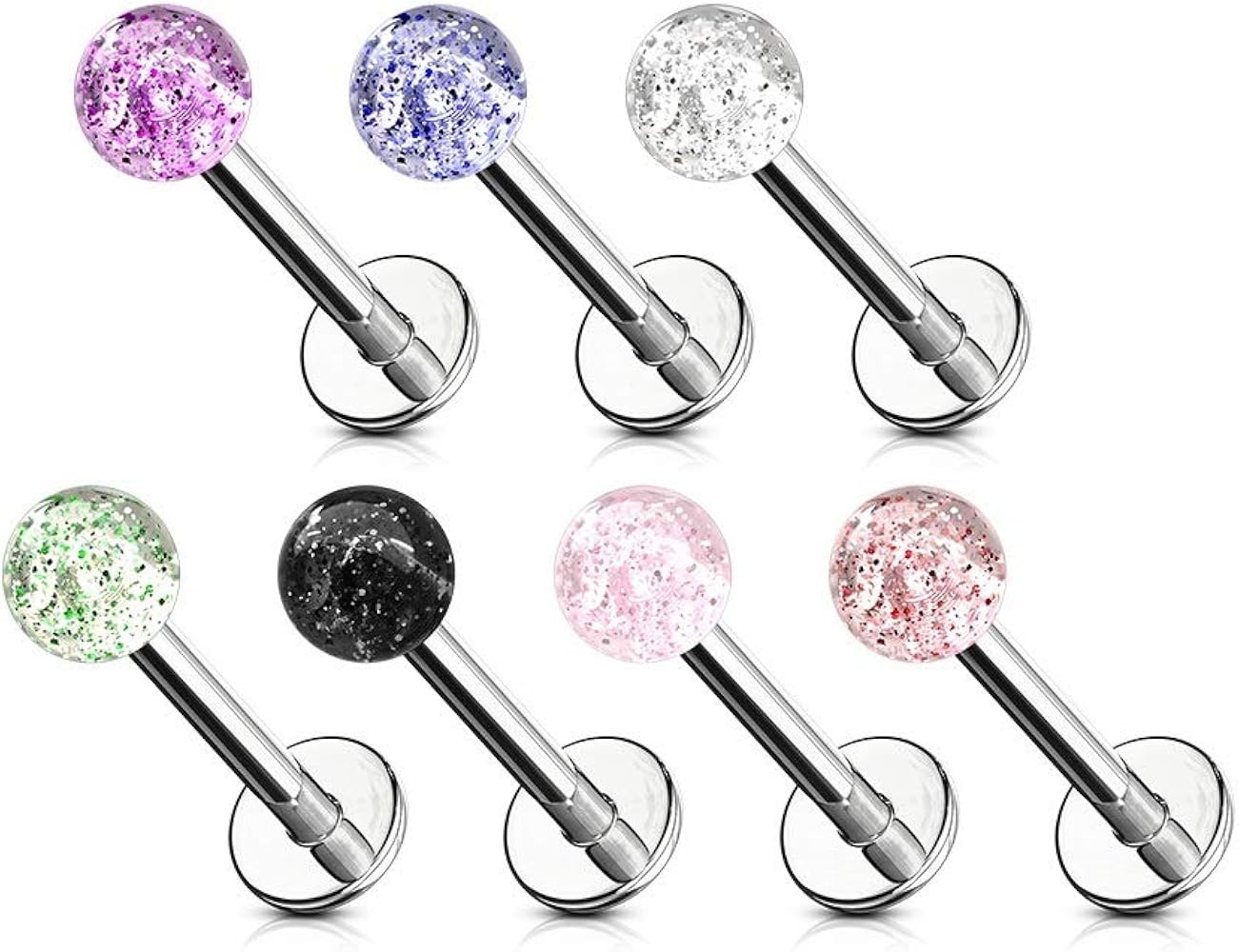 316L Surgical Steel Labret/Monroe With 3mm Glitter Colored Acrylic Ball
