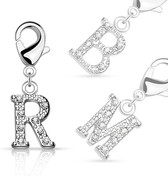 Brass CZ Paved Initial Charms With Lobster Claw for Belly Rings,...