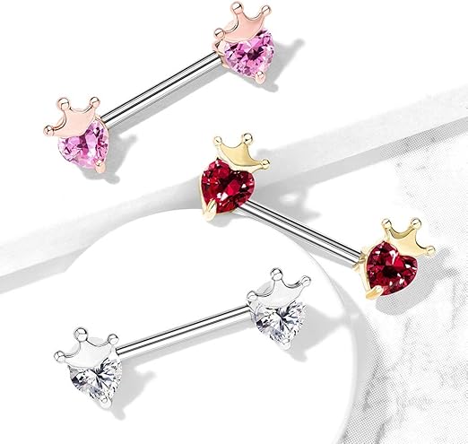 316L Surgical Steel Heart CZ with Crown 316L Surgical Steel Barbell...