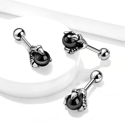 316L Surgical Steel Dragon Claw Holding Black Ball 316L Surgical Steel...