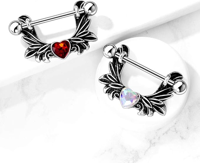 316L Surgical Steel Angel Wings With Heart-Centered Crystal 316L...