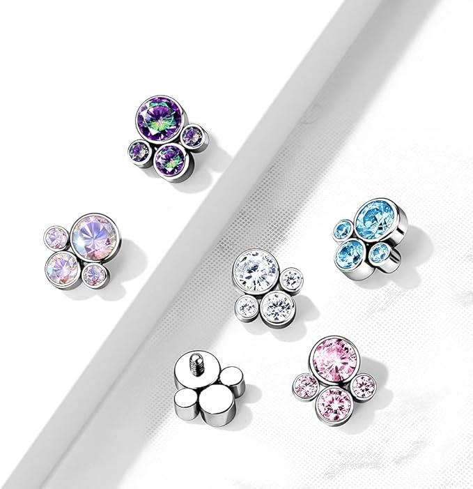 Implant Grade Titanium Internally Threaded Bezel Set CZ Cluster Top Parts