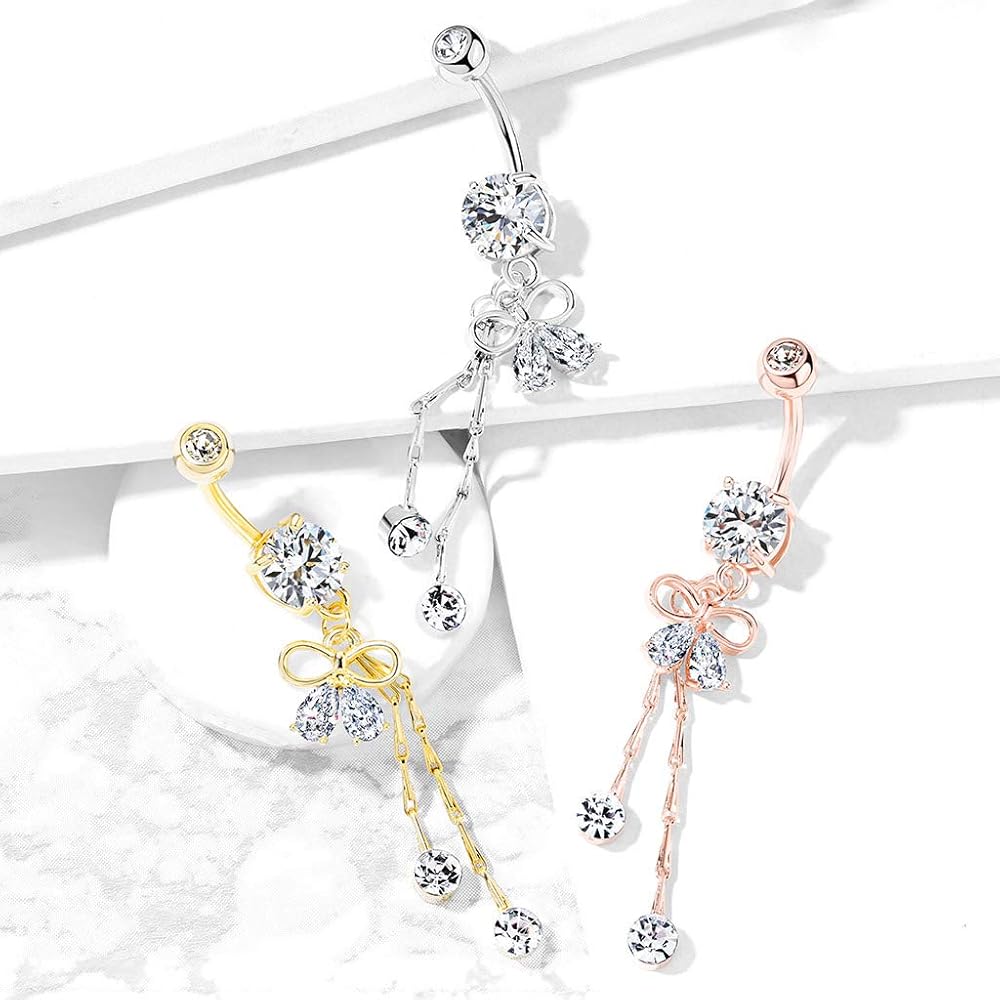 316L Surgical Steel 316L Surgical Steel Two Pear CZ Ribbon With Round...