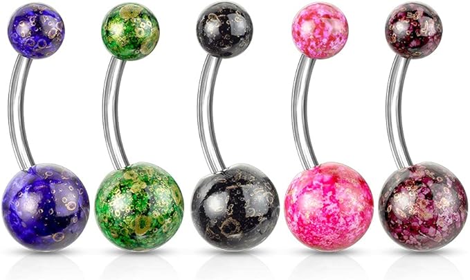 Metallic Coated Acrylic Balls 316L Surgical Steel Navel Ring