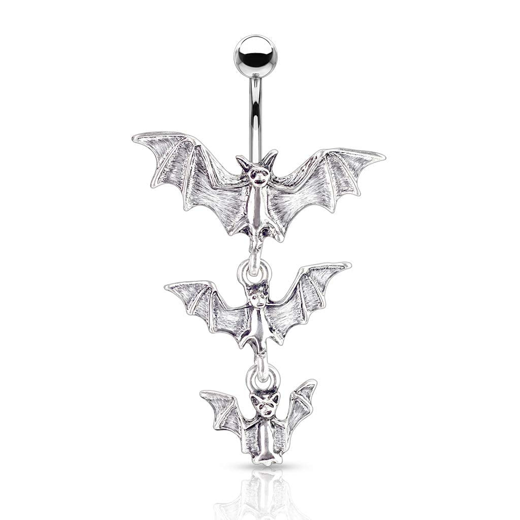 316L Surgical Steel 316L Surgical Steel Gothic Tri-Vampire Bats Dangle...