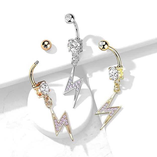 316L Surgical Steel 316L Surgical Steel Lightning Bolt Paved With AB CZ...