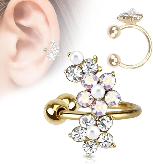 Flower Gold IP Brass Non Piercing Ear Cuff