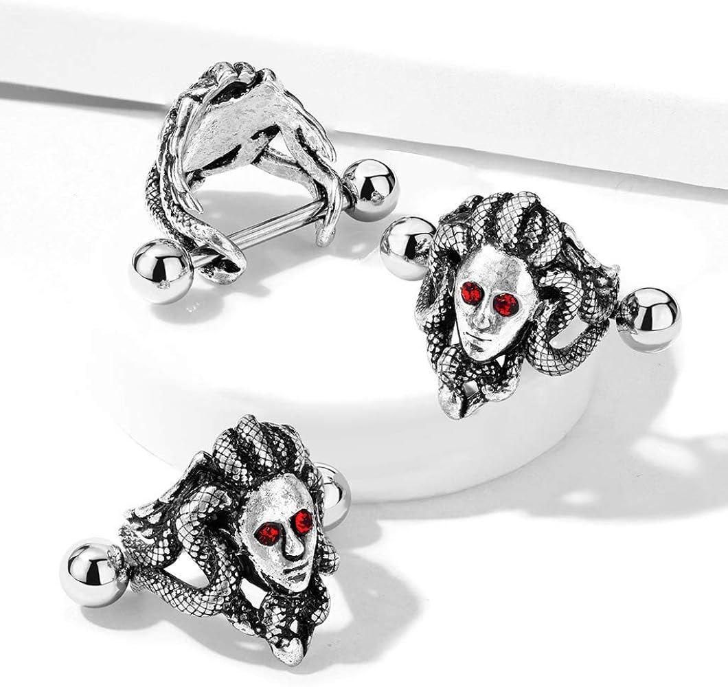 316L Surgical Steel Medusa with Red Crystal Eyes Ear Cartilage/Helix...