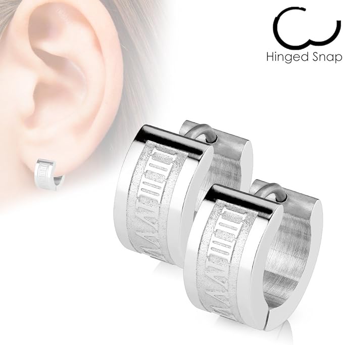 316L Surgical Steel Pair of Roman Numeral Engrave 316L Stainless Steel...