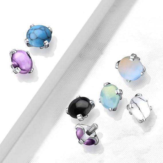 Pack Semi Precious Stone Prong Set 316L Surgical Steel Internally