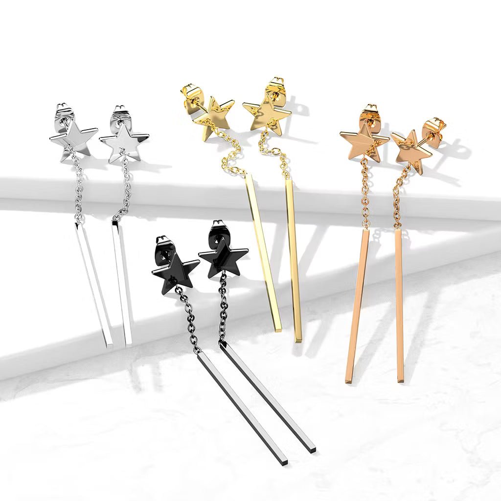 316L Surgical Steel Pair of 316L Stainless Steel Star Stud Earrings...