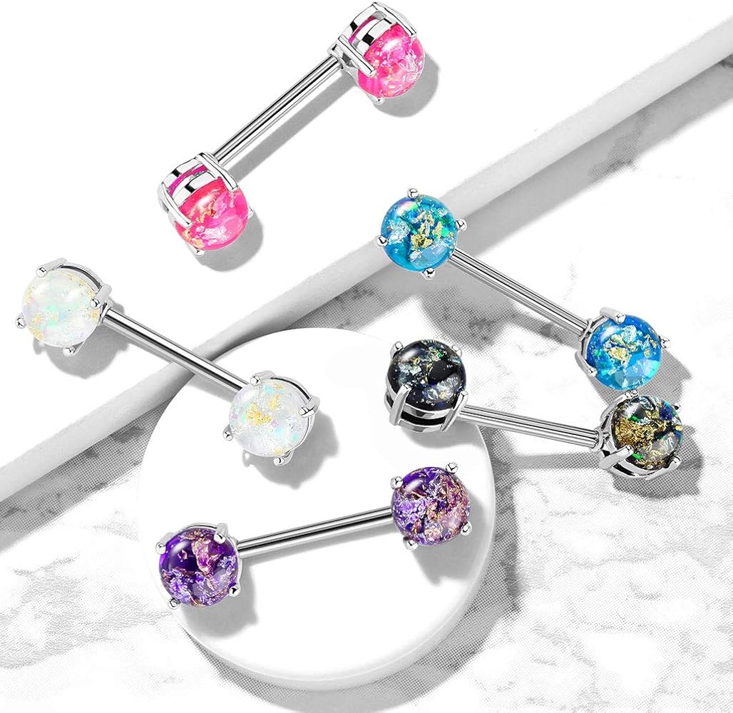 316L Surgical Steel Lava Glitter Prong Set 316L Surgical Steel Nipple...